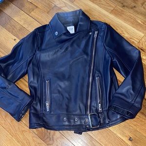 Navy faux leather biker jacket